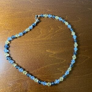 Vintage blue beaded choker necklace with sterling silver beads and clasp